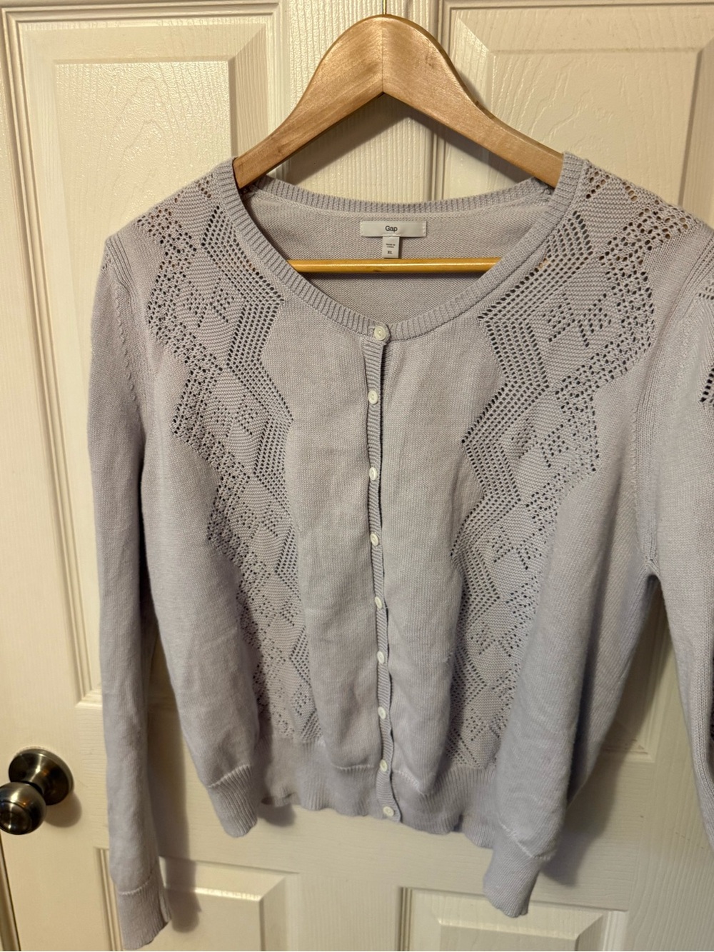 GAP Women's light grey Openwork Button-Front Cardigan
